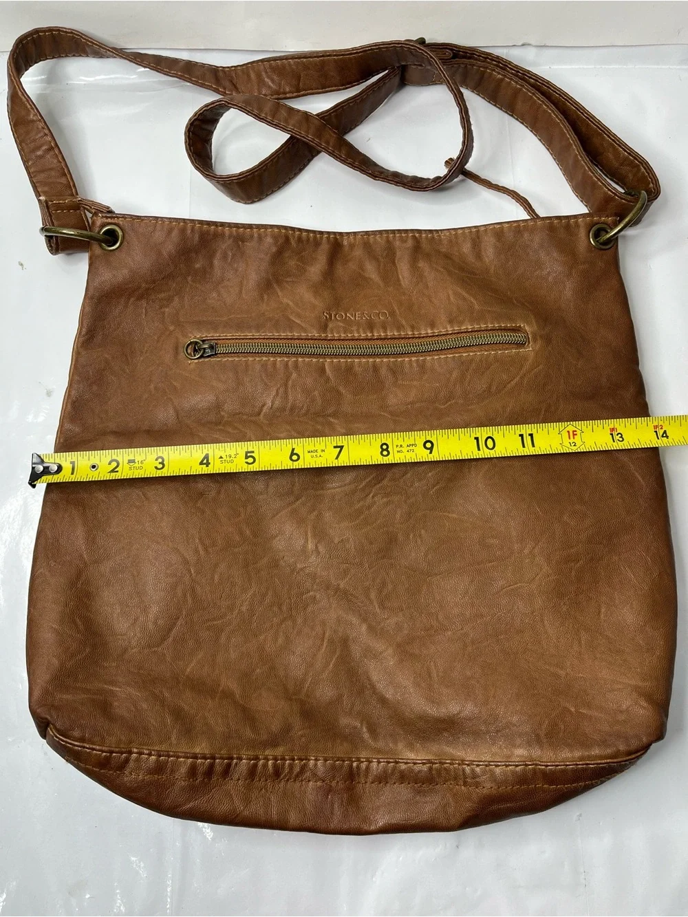 Stone & Co. Tan Leather Messenger Bag with Brass Accents